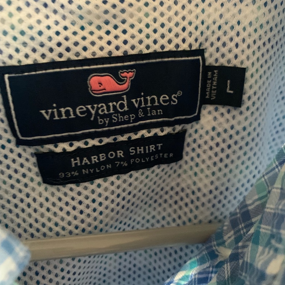 Large Vineyard Vines , blue and green striped , Button down shirt - Picture 2 of 5